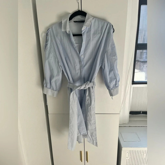 Zara Dresses & Skirts - Zara Blue Shirt Dress with Belt size M
